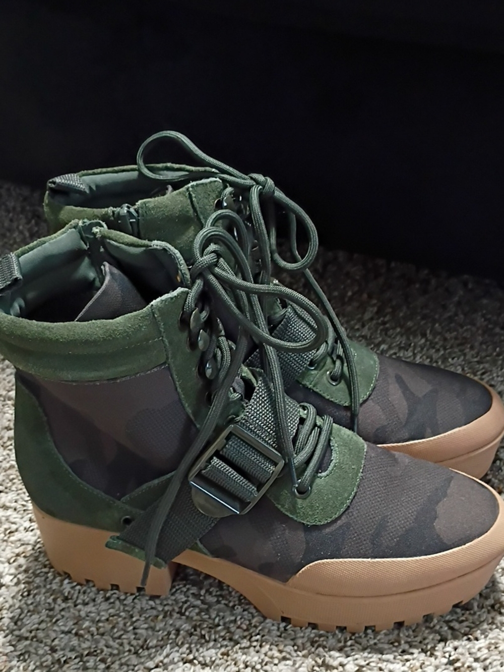 Steve Madden Olive Green Platform Lace-Up Boots with Tan Sole
